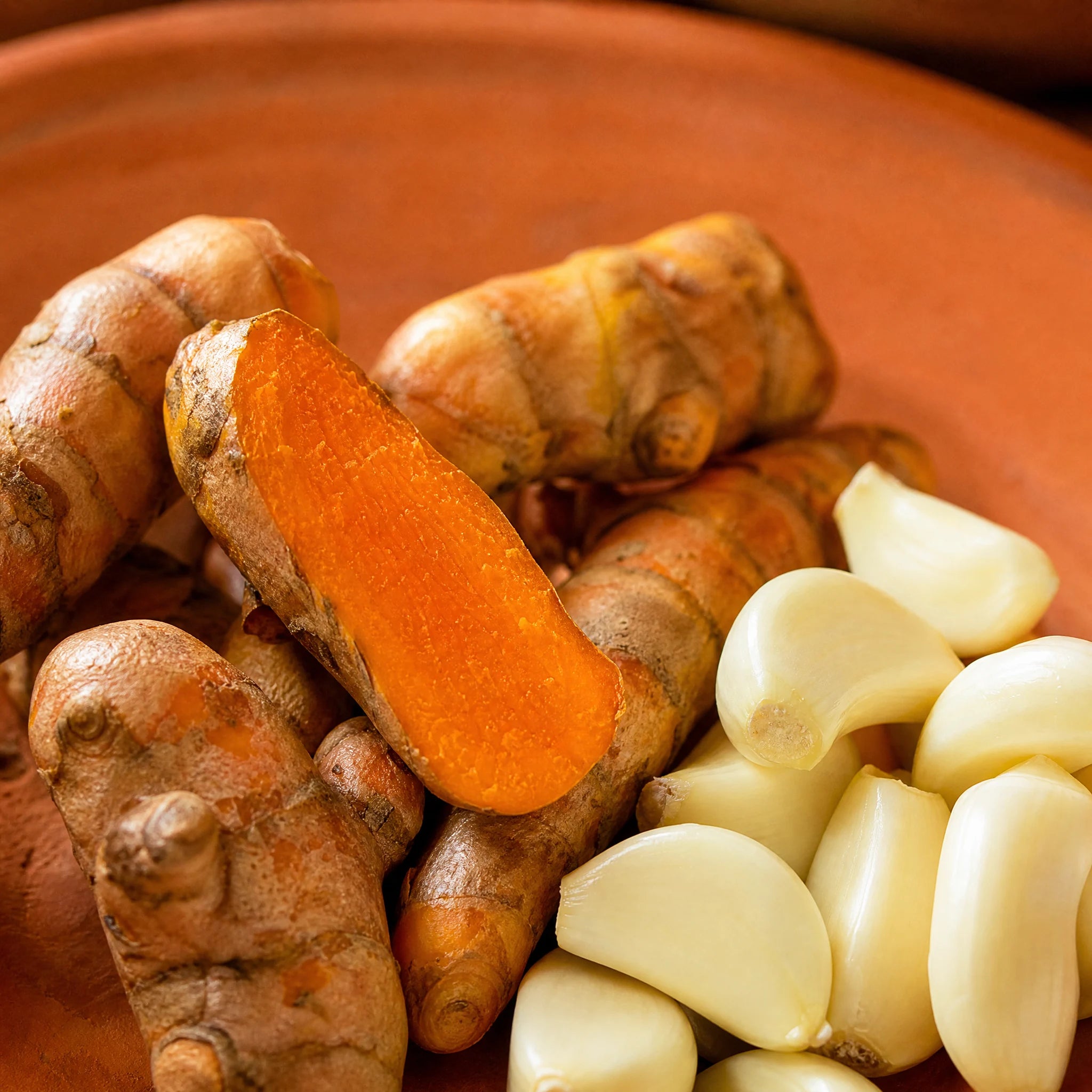 Turmeric root and aged garlic